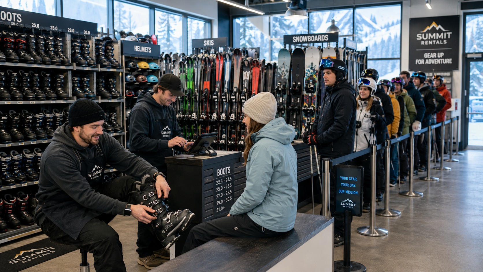 Organized Ski Rental Shop During Peak Season
