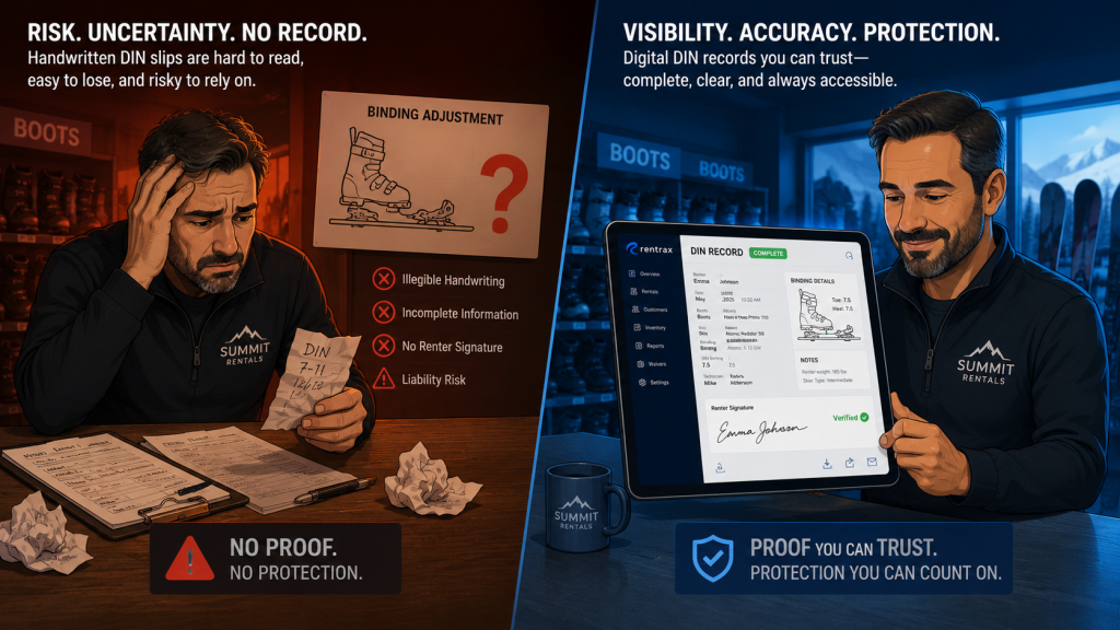 Liability Risk vs. Digital Documentation (Split Screen)