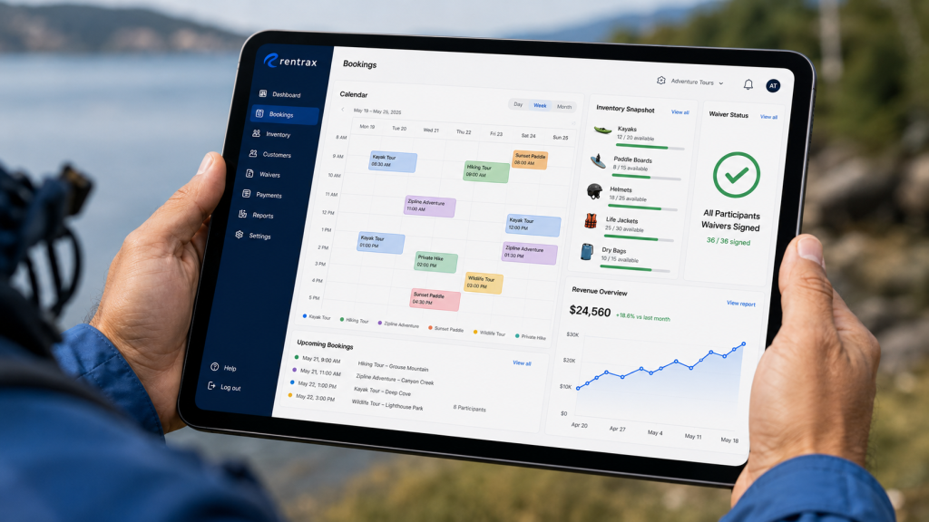 Rentrax tour management software dashboard