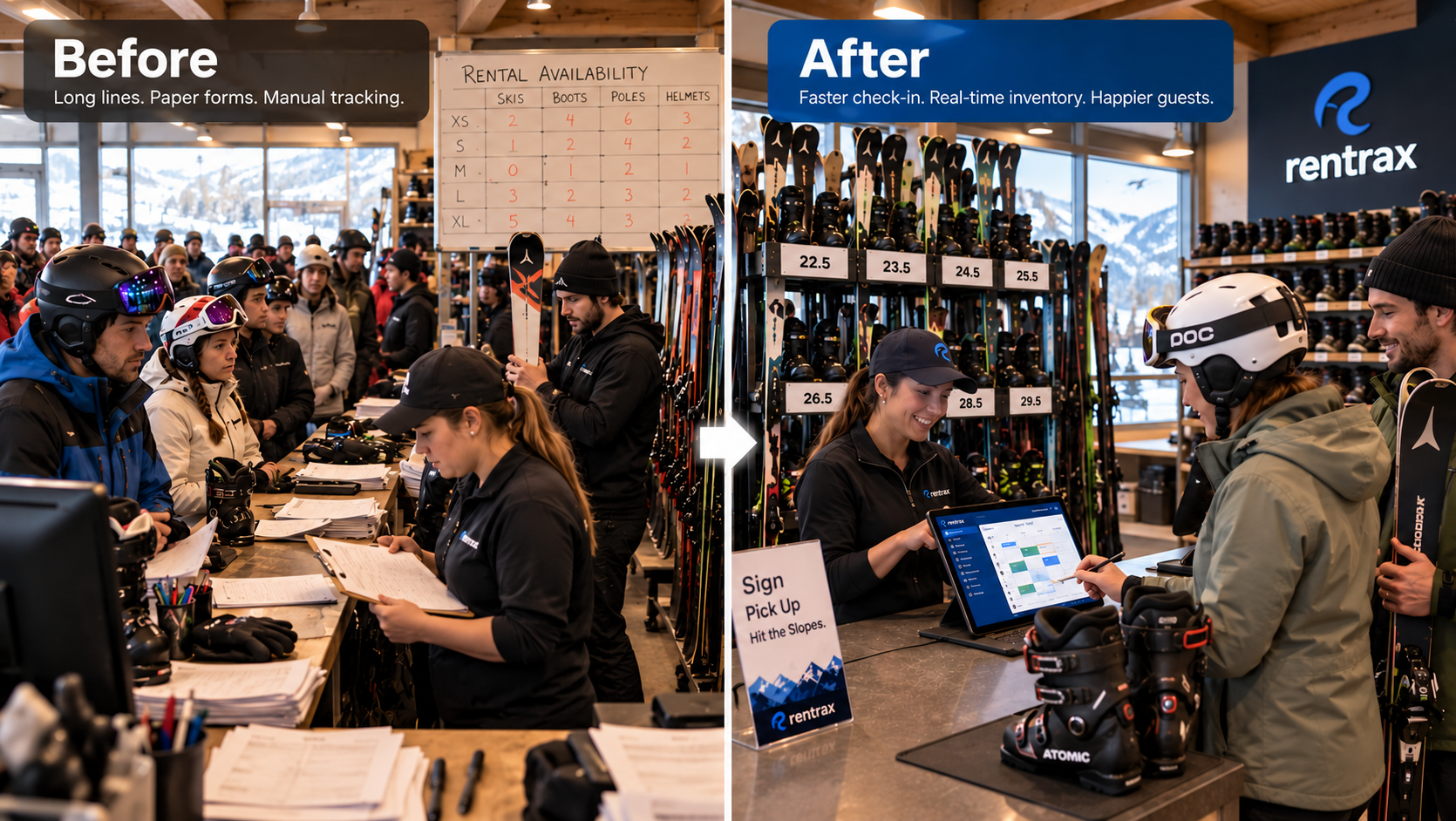 ski rental software reducing checkout lines peak season